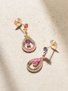 Fabergé's 'Colors of Love' collection combines vibrant gemstones and the brand's exceptional craftsmanship. Cast from 18-karat rose gold, these teardrop earrings are set with a rainbow of Mozambican rubies, multicolored Zambian sapphires, amethysts and tsavorites. Minimal Jewelry Collection, Multicolor Cubic Zirconia Earrings For Formal Occasions, Elegant Multicolor Teardrop Jewelry, Fine Jewelry Multi-stone Earrings For Anniversary, Elegant Multicolor Drop Earrings, Fine Multi-stone Earrings For Anniversary, Elegant Multicolor Diamond Earrings, Rose Gold Earrings With Gemstone Accents, Gemstone Jewellery