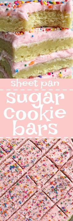 three different types of sugar cookie bars with sprinkles on the top and bottom