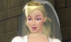 an animated image of a woman wearing a wedding dress and veil with a gold crown on her head