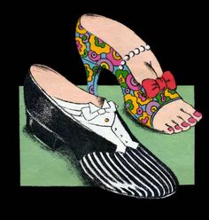 a painting of shoes with bows on them