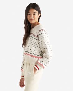 From apres ski to festive gatherings, a fair isle motif is a heritage print that endures. Our Cabin Fair Isle Crew Sweater gets a feminine touch with flattering blouson sleeves. Recycled fibres Classic fit Shortened length ABOUT 60% cotton, 40% recycled polyester SIZE & FIT The model is wearing a size small Model Measurements: Height: 5'9 ; bust: 34B"; waist: 25 ; hips: 35 CLASSIC FIT Our Classic fit is made for comfort. Not too close to the body, but not too loose. LOOK AFTER ME Reverse garment before washing or ironing Machine wash cold, gentle cycle with like colours No bleach Tumble dry low - low iron Do not iron decoration Dry clean | Roots Cabin Fair Isle Crew Sweater Shirt in Egret Ironing Machine, Kids Activewear, Sweat Dress, Graphic Tee Dress, Iron Decoration, Low Low, Newborn Dresses, Low Iron, Tee Dress