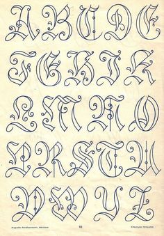 an old english alphabet with the letters and numbers in cursive writing on paper