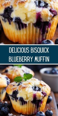 delicious blueberry muffins with powdered sugar and fresh blueberries on top