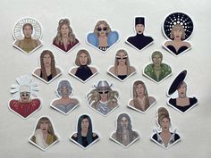 a bunch of stickers that have different women on them, all wearing hats and sunglasses