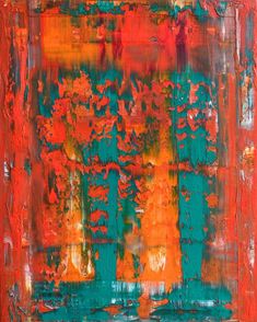 an abstract painting with orange and green colors