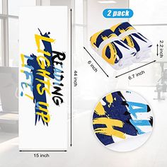 the wall sticker is designed to look like it has been painted with blue, yellow and