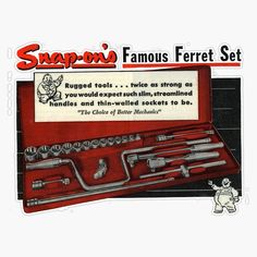 an advertisement for the sapon famous ferret set in red and white with black lettering