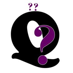 the letter q with a question mark in it's center and purple letters on top