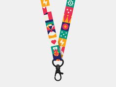 a pair of colorful lanyards with black handles and clippings on each side