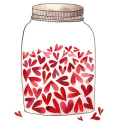 a jar filled with lots of red hearts