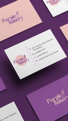 purple bakery logo and business card design by graphic studio for the brand, pure bakery