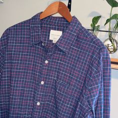 -Style: Plaid Festive Button Down -Brand: American Eagle Outfitters -Size: Large -Color: Purple -Made In Vietnam -Material: 100% Cotton -Pit To Pit: 21” -Length: 29” -Sleeve: 26” -Tags: Pastel, Classic, Retro, Casual, Lounge, Streetwear, Transitional, Comfy, Basic, Designer, Golf, Dress Up, Date Night, Vintage, Active Wear, Performance, Yoga, Hiking, Medical, Work, Cargo, Business Casual, Vacation, Distressed, Rare, Thrift, Tags, Labels, Pristine, Worn, Y2k, 70s, 80s, 90s Christmas And Easter Vi Relaxed Fit Flannel Button-up Shirt With Snap Buttons, Relaxed Fit Button-up Flannel Shirt, Relaxed Fit Flannel Shirt With Snap Buttons, Cotton Flannel Shirt For Workwear, Cotton Flannel Workwear Shirt With Buttons, Cotton Flannel Workwear Shirt, Cotton Flannel Button-up Shirt For Work, Cotton Button-up Flannel Shirt For Work, Relaxed Fit Collared Flannel Shirt With Buttons