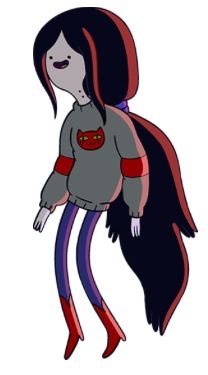 a drawing of a girl with long black hair wearing a gray shirt and purple pants