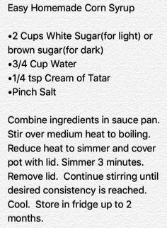 instructions for how to make homemade corn syrup