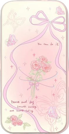 a pink card with roses and butterflies on it