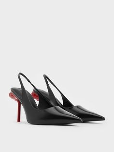 Black Box Flor Rose-Heel Slingback Pumps - CHARLES & KEITH US Black Slingback Pumps With Red Sole And Pointed Toe, Charles And Keith Heels, Bison Board, Charles And Keith Shoes, Charles And Keith, Look Polished, Black Look, Online Shopping Shoes, Quick Outfits