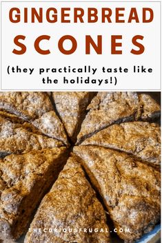 a close up of food on a plate with the words gingerbread scones above it