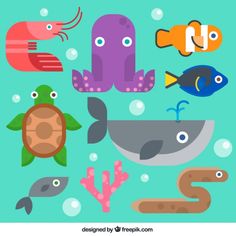 an underwater scene with fish and sea animals