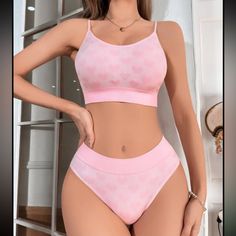 Brand New 2pc Matching Set Pink-Color Heart Printed Bralette & Panty Adjustable Straps Lounge/Lingerie Set Size-Medium Athletic Women, Seamless Lingerie, Lingerie Party, Red Love, Lounge Lingerie, Christian Clothing, San Valentino, Womens Vest, Primavera Estate