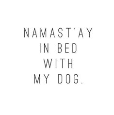 the words namast'ay in bed with my dog are black and white