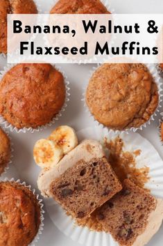 banana, walnut and flaxed muffins on a plate