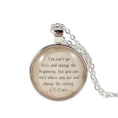 You Can't Go Back CS Lewis Quote Necklace, Change The Future, No Regrets, Inspirational Encouraging, Personalized Black Pendants, Dome Necklace, Cs Lewis Quotes, Alice And Wonderland Quotes, Handwriting Jewelry, Necklace Quotes, Rose Background, Start Where You Are, Silver Key