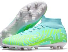 a pair of blue and green soccer shoes