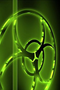 a green biohazard wallpaper with an abstract design in the middle and bottom half