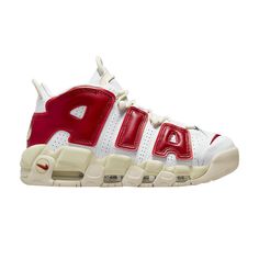 Find NIKE Wmns Air More Uptempo ' Red Sail on Editorialist. Wmns Air More Uptempo 'White Red Sail' Alabaster Light, Nike Air Uptempo, Nike Air More Uptempo, Nike Air More, Streetwear Shoes, White Alabaster, White Wolf, Nike Store, Streetwear Women