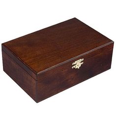 a wooden box with gold decoration on the lid