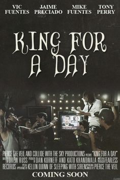 a movie poster for king for a day with people in the background and one person holding up