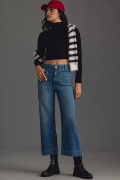 The Colette Denim Cropped Wide-Leg Jeans by Maeve | Anthropologie Jeans For Petite Women, High Rise Wide Leg Jeans, Anthropologie Uk, Cropped Wide Leg Jeans, Cropped Wide Leg Pants, Blue Fits, Petite Jeans, Petite Women, Best Jeans