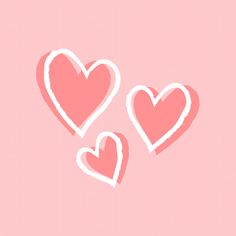 three pink hearts on a light pink background with white outline in the shape of heart