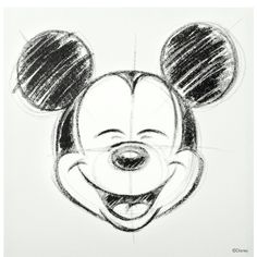 a drawing of mickey mouse's face with his eyes closed and ears wide open