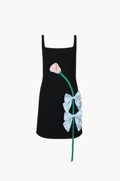 Sleeveless dress in Black Featuring a rose and bow appliqué detailsConcealed zipper at backMade in NYC Fits true to sizeModel is 5'10 and wearing a size 2 Size Length Chest Waist 0 32 1/4" 29" 26" 2 32 1/2" 30" 27" 4 32 3/4" 31" 28" 6 33" 32" 29" 8 33 1/4" 33" 30" 10 33 1/2" 34 1/2" 31 1/2" 12 33 3/4" 36" 33" 67% Polyester, 29% Rayon, 4% Spandex Size Guide + Shipping Info Monthly payments available at checkout with Affirm. Nyc Fits, Funky Dresses, Sandy Liang, Applique Dress, Rose Dress, Look At You, A Rose, Outfits Casuales, Look Cool