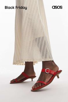 Shoes by Topshop This is Topshop Adjustable strap Slip-on style Open toe Flat sole Kitten Heel Sandals, Winter Party Dress, Long Sleeve Floral Dress, Satin Slip Dress, White Trainers, Maxi Dress Trend, Boho Stil, Active Wear Leggings, Summer Accessories