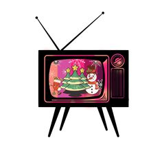 an old fashioned television with a christmas tree on it