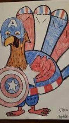 a drawing of a turkey with captain america's shield