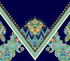 an ornate blue and green design with gold accents on a black background, in the middle of two diagonals