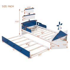 the bed frame is shown with measurements for it