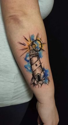 Tatto, Lighthouse, lighthouse, világítótorony Small Travel Tattoos, Watercolor Bike, Shine Tattoo, Travel Tattoo Ideas, Adventure Tattoo, Totem Tattoo