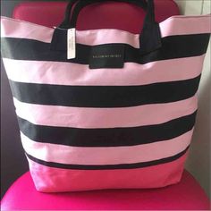 Victoria Secret Tote/Beach Bag - Canvas Tote Which Measures 20"L X 5.5"W X 16.5" H Pink Canvas Beach Bag For Summer, Summer Pink Canvas Beach Bag, Pink Tote Beach Bag For Weekend, Pink Canvas Beach Bag, Pink Tote Bag For Vacation, Pink Canvas Weekend Bag, Casual Pink Beach Bag For The Weekend, Casual Pink Beach Bag For Weekend, Pink Rectangular Beach Bag For Weekend