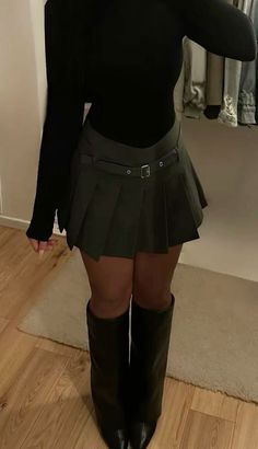 A Woman, Skirt, Boots, Black