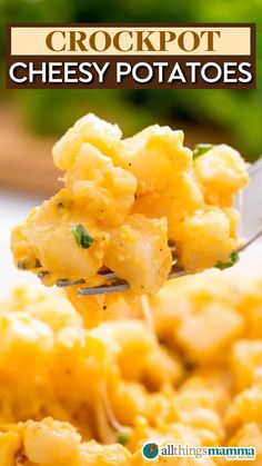 A close-up of creamy crockpot cheesy potatoes on a fork, with melted cheese and fresh parsley visible in the background. Crockpot Cheesy Potatoes, Cheesy Potatoes, Ultimate Comfort Food, Side Dishes Easy, Family Favorites, Side Dish Recipes, Side Dish, Cheddar, Crockpot Recipes