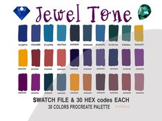 the jewel tone swatch is shown with different colors and shapes for each color scheme