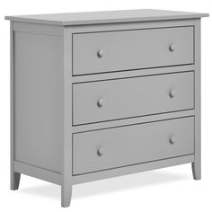 a gray dresser with three drawers on top