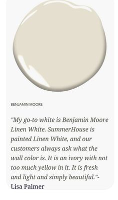 a white paint swatch with the words, my go - to white is benjamin moore