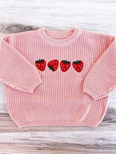 This is a one of a kind embroidered knit sweater that your little one will absolutely love. This is the perfect gift! HOW TO ORDER Select your sweater size and color from the first dropdown menu. Please note: These sweaters are meant to fit oversized. If you would like your sweater more fitted size down. To send a sweater directly to the recipient, please mark "This order is a gift" at checkout and include a gift message. SHIPPING  Your sweater will ship within 4-7 business days. All shipments i Cute Cotton Cable Knit Sweater, Cute Long Sleeve Cable Knit Sweater, Playful Crew Neck Knitted Sweater, Playful Knitted Long Sleeve Tops, Cute Cotton Soft Knit Sweater, Cute Crew Neck Knit Sweater, Embroidered Crew Neck Knit Sweater, Playful Red Cotton Sweater, Cute Embroidered Knit Tops