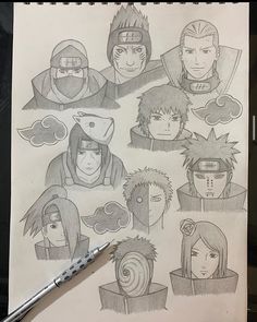 a drawing of various avatars from the anime series naruto and sashika