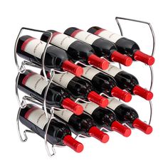 a bunch of wine bottles that are in a rack